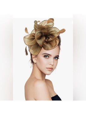 NEW Mocha Brown Satin & Feathers Fascinator Hat For tea Parties horse Derby